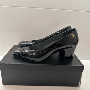CHANEL Black Patent Leather Heels